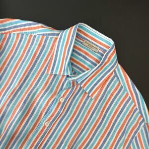 Sartoria Saracena Linen Shirt Mens XXL 2XL Stripe Button Up Coastal Resort Italy